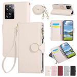 For OPPO A57 / A77 5G Global Round Buckle Zipper Wallet Leather Phone Case with Crossbody Strap(White)