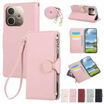 For OPPO A5 Pro 5G Global Round Buckle Zipper Wallet Leather Phone Case with Crossbody Strap(Pink)