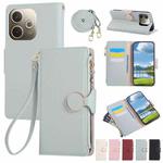 For OPPO A5 Pro 5G Global Round Buckle Zipper Wallet Leather Phone Case with Crossbody Strap(Sky Blue)