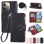 For OPPO A5 Pro 5G Global Round Buckle Zipper Wallet Leather Phone Case with Crossbody Strap(Black)