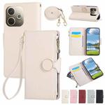 For OPPO A5 Pro 5G Global Round Buckle Zipper Wallet Leather Phone Case with Crossbody Strap(White)