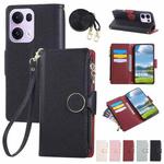For OPPO Reno13 Pro Round Buckle Zipper Wallet Leather Phone Case with Crossbody Strap(Black)