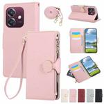 For OPPO A3x / A3 5G / 4G Round Buckle Zipper Wallet Leather Phone Case with Crossbody Strap(Pink)