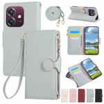 For OPPO A3x / A3 5G / 4G Round Buckle Zipper Wallet Leather Phone Case with Crossbody Strap(Sky Blue)