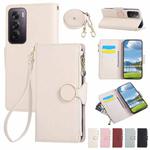 For OPPO Reno12 Pro Global Round Buckle Zipper Wallet Leather Phone Case with Crossbody Strap(White)