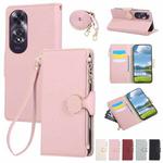 For OPPO A60 4G Global Round Buckle Zipper Wallet Leather Phone Case with Crossbody Strap(Pink)