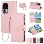 For OPPO Reno10 Pro+ Round Buckle Zipper Wallet Leather Phone Case with Crossbody Strap(Pink)