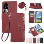 For OPPO Reno10 Pro+ Round Buckle Zipper Wallet Leather Phone Case with Crossbody Strap(Red)