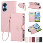 For OPPO A78 5G / A58 5G Round Buckle Zipper Wallet Leather Phone Case with Crossbody Strap(Pink)