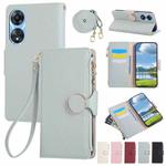 For OPPO A78 5G / A58 5G Round Buckle Zipper Wallet Leather Phone Case with Crossbody Strap(Sky Blue)