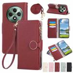 For OPPO Reno12 F Round Buckle Zipper Wallet Leather Phone Case with Crossbody Strap(Red)