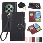 For OPPO Reno12 F Round Buckle Zipper Wallet Leather Phone Case with Crossbody Strap(Black)