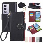 For OPPO A3 Pro India / A80 5G Round Buckle Zipper Wallet Leather Phone Case with Crossbody Strap(Black)