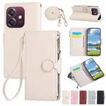 For OPPO A3 Pro India / A80 5G Round Buckle Zipper Wallet Leather Phone Case with Crossbody Strap(White)