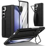 For Samsung Galaxy Z Fold5 Film Integrated Lens Frame Bracket Phone Case with Wristband(Black)