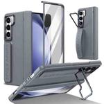 For Samsung Galaxy Z Fold5 Film Integrated Lens Frame Bracket Phone Case with Wristband(Grey)