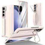 For Samsung Galaxy Z Fold5 Film Integrated Lens Frame Bracket Phone Case with Wristband(Apricot)