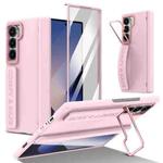 For Samsung Galaxy Z Fold6 Film Integrated Lens Frame Bracket Phone Case with Wristband(Pink)