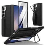 For Samsung Galaxy Z Fold6 Film Integrated Lens Frame Bracket Phone Case with Wristband(Black)