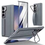 For Samsung Galaxy Z Fold6 Film Integrated Lens Frame Bracket Phone Case with Wristband(Grey)