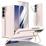 For Samsung Galaxy Z Fold6 Film Integrated Lens Frame Bracket Phone Case with Wristband(Apricot)