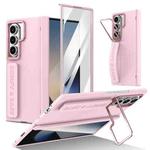 For Samsung Galaxy Z Fold7 Film Integrated Lens Frame Bracket Phone Case with Wristband(Pink)