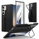 For Samsung Galaxy Z Fold7 Film Integrated Lens Frame Bracket Phone Case with Wristband(Black)