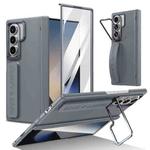 For Samsung Galaxy Z Fold7 Film Integrated Lens Frame Bracket Phone Case with Wristband(Grey)