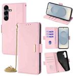 For Samsung Galaxy S25 5G Crossbody Chain Leather Phone Case(Pink)