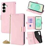 For Samsung Galaxy S25+ 5G Crossbody Chain Leather Phone Case(Pink)