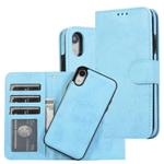 For iPhone XR KLT888-2 Retro 2 in 1 Detachable Magnetic Horizontal Flip TPU + PU Leather Case with Holder & Card Slots & Photo Frame & Wallet(Sky Blue)