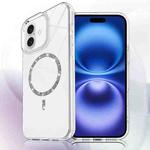 For iPhone 16 Transparent MagSafe Glitter Powder Acrylic Phone Case(White)