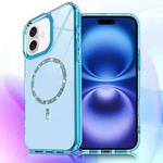 For iPhone 16 Transparent MagSafe Glitter Powder Acrylic Phone Case(Blue)