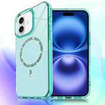 For iPhone 16 Transparent MagSafe Glitter Powder Acrylic Phone Case(Green)