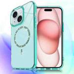 For iPhone 15 Transparent MagSafe Glitter Powder Acrylic Phone Case(Green)