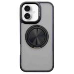 For iPhone 16 Skin-feel Two-color Edge Strips 360 MagSafe Holder Phone Case(Black)