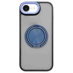 For iPhone 16e Skin-feel Two-color Edge Strips 360 MagSafe Holder Phone Case(Dark Blue)