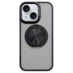 For iPhone 15 Skin-feel Two-color Edge Strips 360 MagSafe Holder Phone Case(Black)
