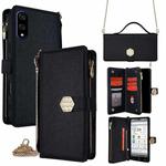For Sharp Basio Active3 Crossbody Handle Cross Texture Leather Phone Case(Black)