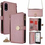 For Sharp Basio Active3 Crossbody Handle Cross Texture Leather Phone Case(Rose Gold)