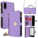 For Sharp Basio Active3 Crossbody Handle Cross Texture Leather Phone Case(Purple)