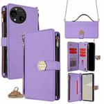 For Sharp Aquos R10 Crossbody Handle Cross Texture Leather Phone Case(Purple)