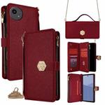 For Sharp Aqous wish5 Crossbody Handle Cross Texture Leather Phone Case(Red)