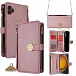 For Samsung Galaxy Xcover 7 Pro 5G Crossbody Handle Cross Texture Leather Phone Case(Rose Gold)