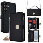 For Samsung Galaxy S25 5G Crossbody Handle Cross Texture Leather Phone Case(Black)