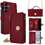 For Samsung Galaxy S25 5G Crossbody Handle Cross Texture Leather Phone Case(Red)