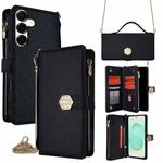 For Samsung Galaxy S25+ 5G Crossbody Handle Cross Texture Leather Phone Case(Black)
