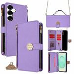 For Samsung Galaxy S25+ 5G Crossbody Handle Cross Texture Leather Phone Case(Purple)