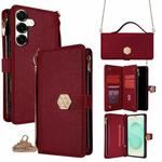 For Samsung Galaxy S25+ 5G Crossbody Handle Cross Texture Leather Phone Case(Red)