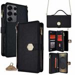 For Samsung Galaxy S25 Ultra 5G Crossbody Handle Cross Texture Leather Phone Case(Black)